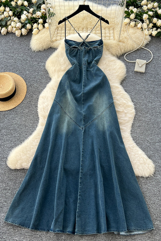 Button-Up Denim Maxi Dress