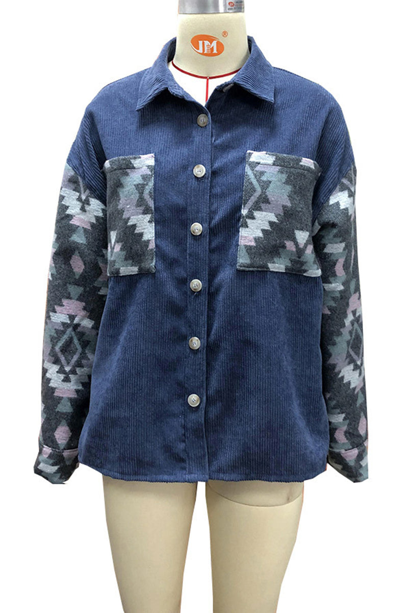 Geometric Pattern Button-Up Jacket
