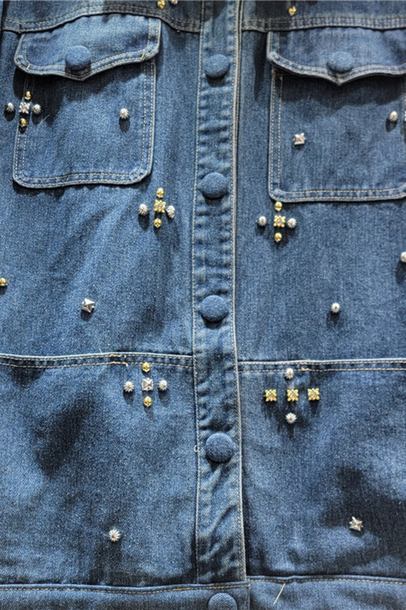 Embellished Button-Up Denim Jacket