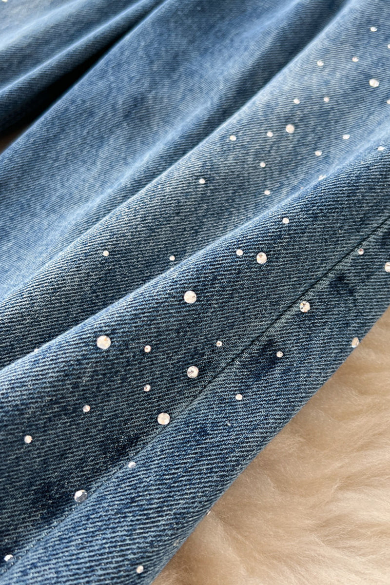 Sparkling Embellished Straight Denim Jeans