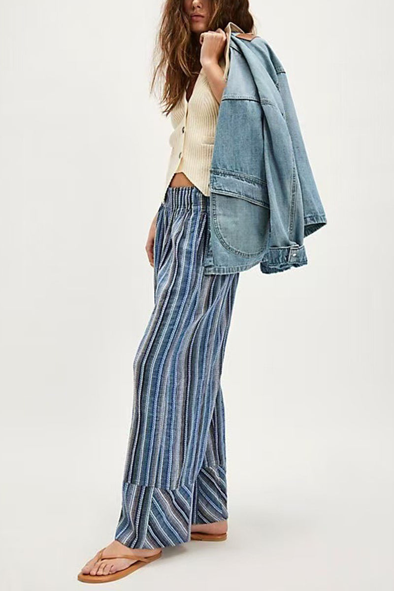 Striped Wide-Leg Casual Pants