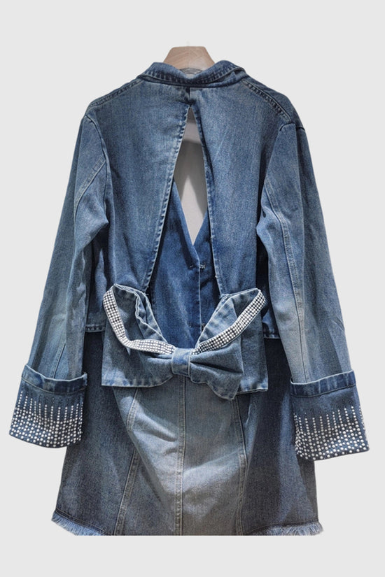 Pearl Studded Button Denim Jacket