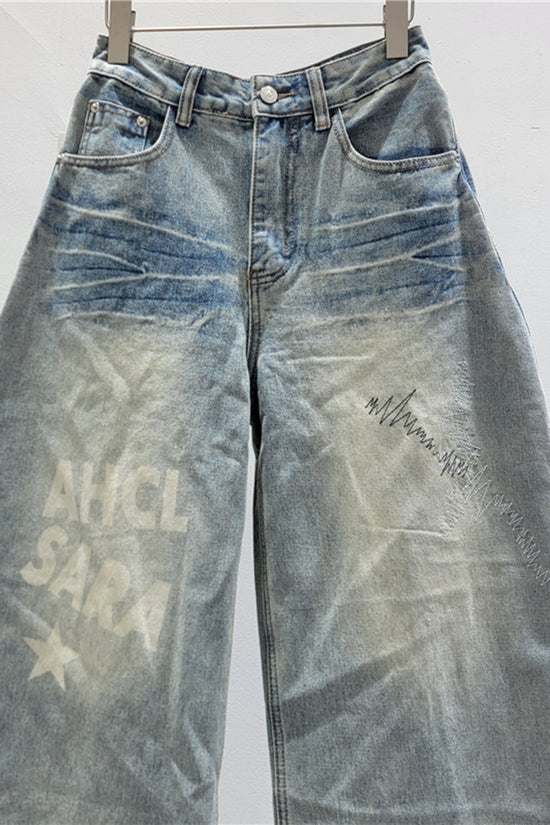 Trendy Graphic Barrel Jeans