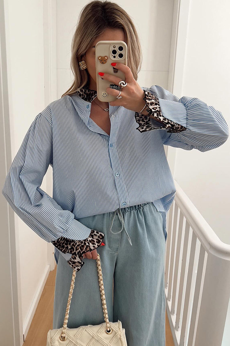 Striped Button-Up Shirt with Contrast Cuffs