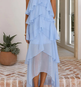 Tiered Asymmetric Halter Casual Dress