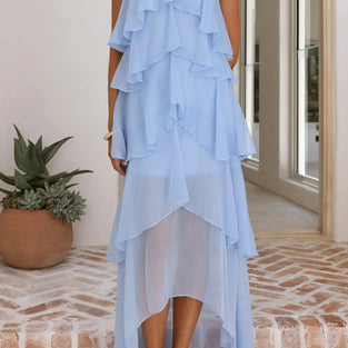 Tiered Asymmetric Halter Casual Dress