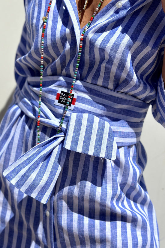 Striped Belted Shirt Dress