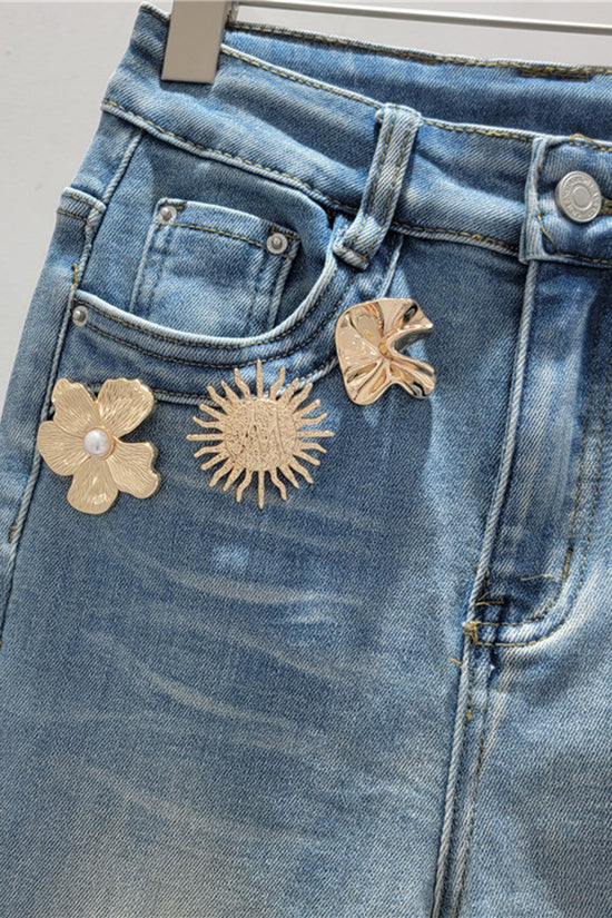 Embellished Flare Leg Denim Jeans