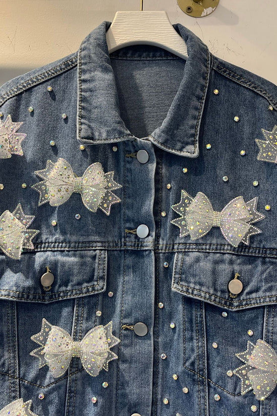 Embellished Bow Detail Denim Jacket