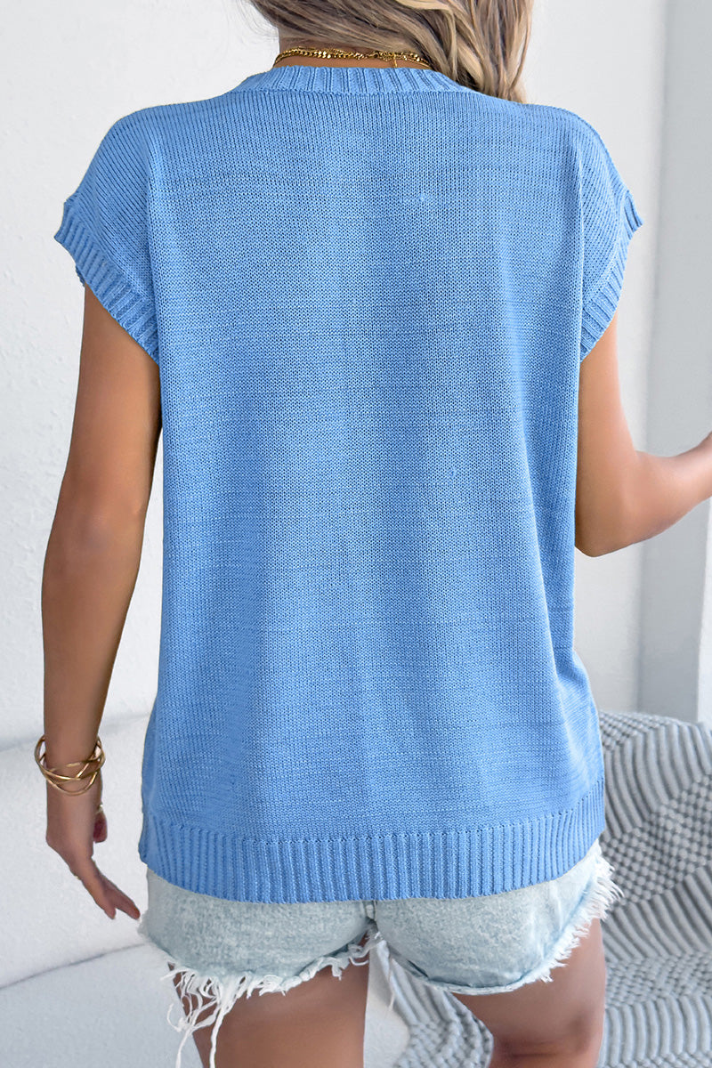 Floral Knit Sleeveless Sweater Vest