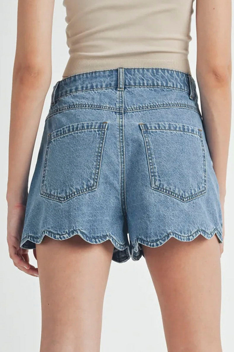 Scalloped Hem Denim Shorts