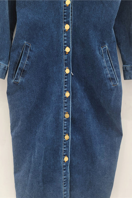 Embellished Button-Up Denim Dress