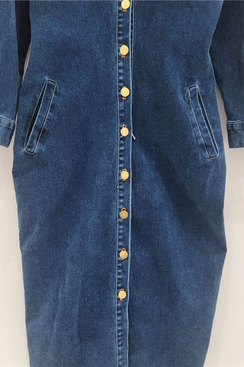 Embellished Button-Up Denim Dress