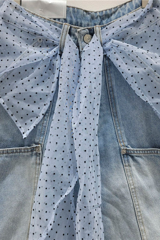 Denim Shorts with Polka Dot Detail