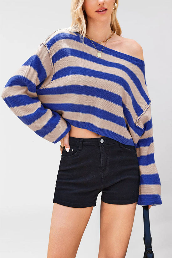 Striped Off-Shoulder Cropped Sweater