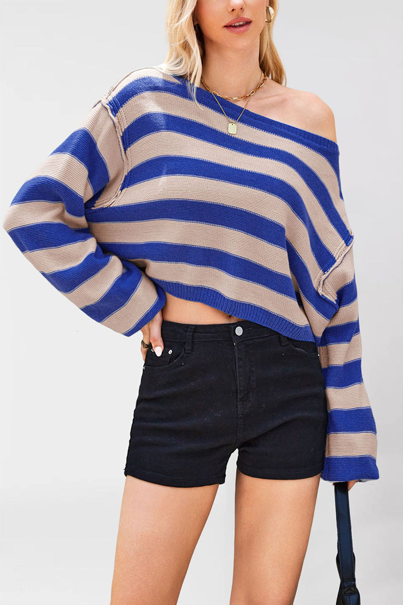 Striped Off-Shoulder Cropped Sweater