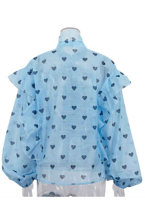 Heart Pattern Ruffled Blouse