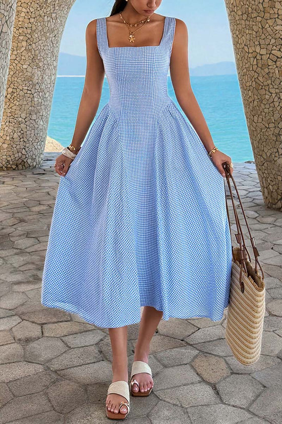 Elegant Sleeveless Gingham Midi Dress