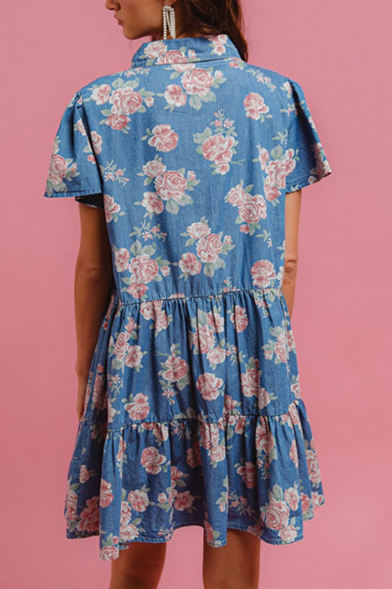 Floral Button-Up Denim Dress