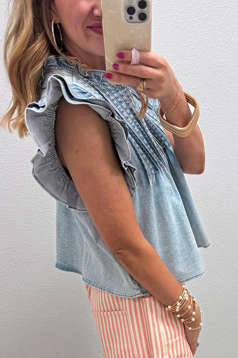 Ruffle Pleated Detail Vintage Style Top