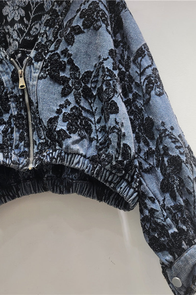 Floral Patterned Zipper Jacket