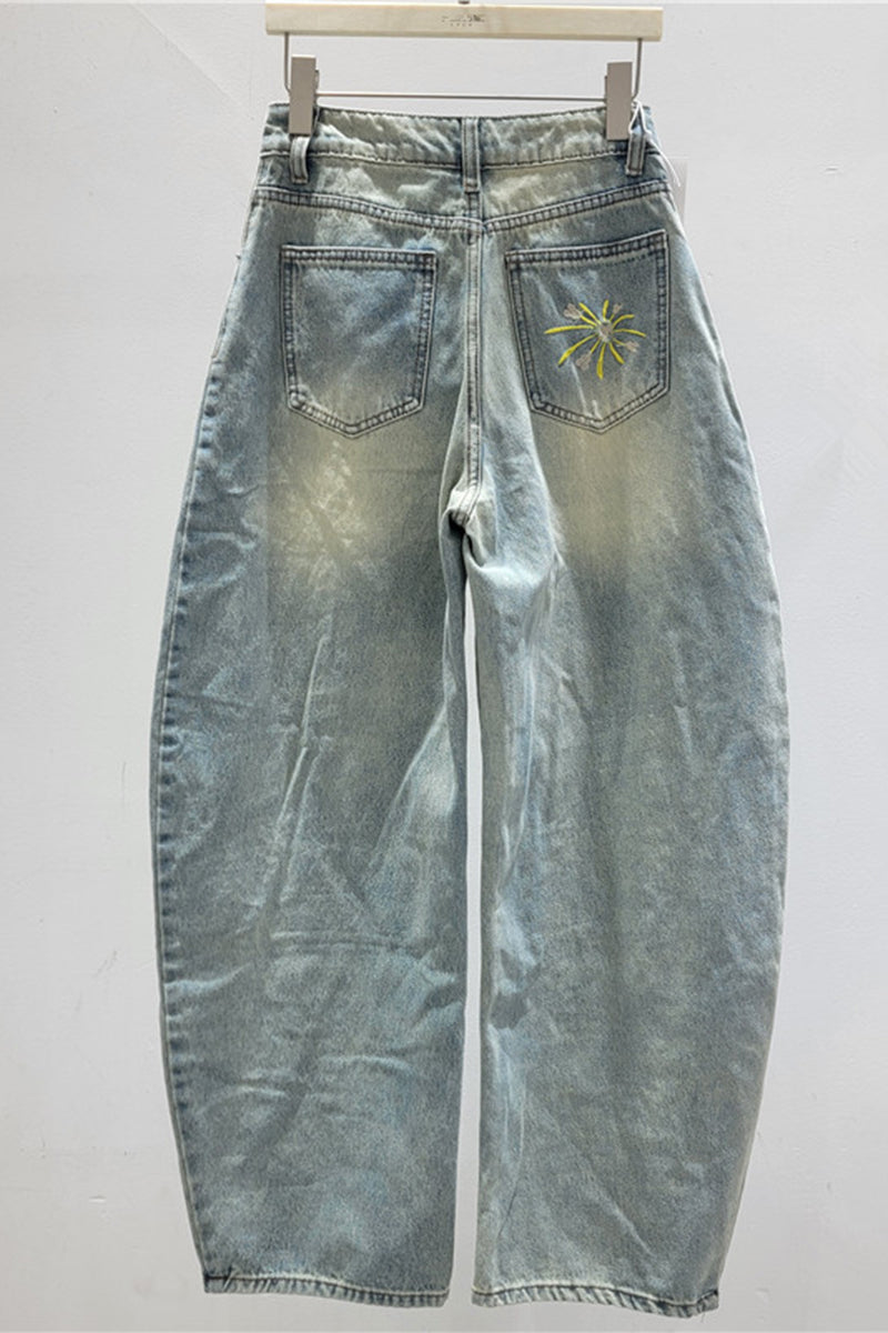 Floral Detail Barrel Jeans