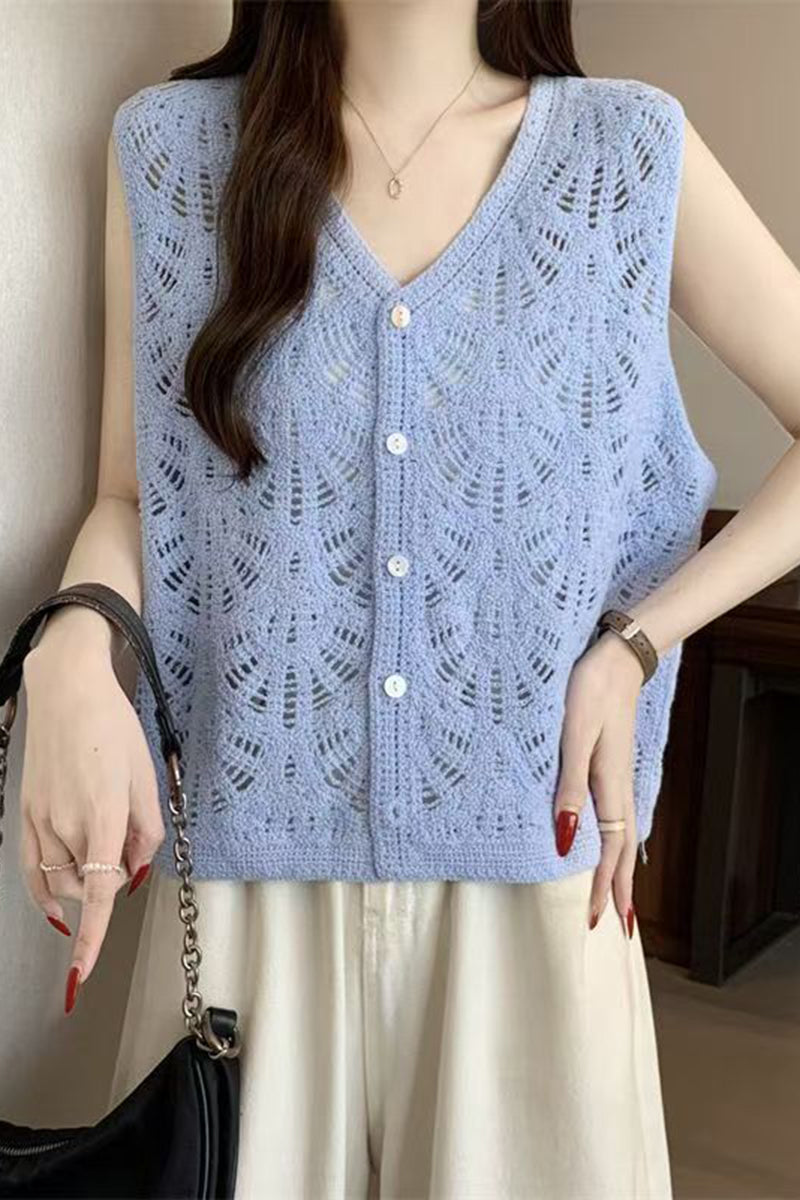 Crochet Cutout V-Neck Sleeveless Vest