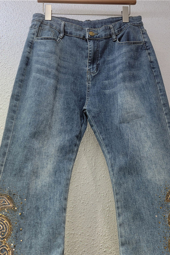 Floral Pattern Wide Leg Jeans