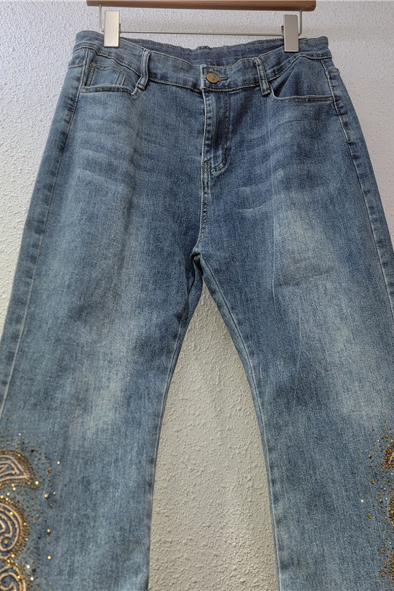Floral Pattern Wide Leg Jeans