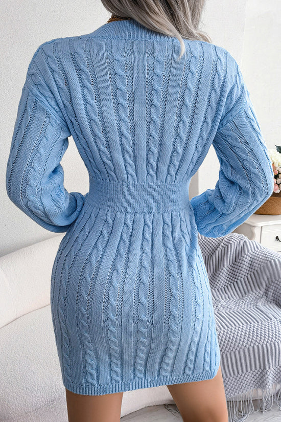 Cable Knit V-Neck Casual Sweater Dress