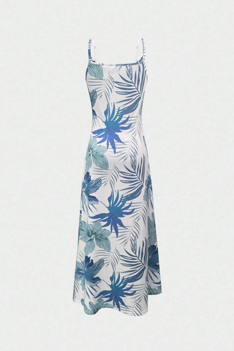 Tropical Print Sleeveless Casual Maxi Dress