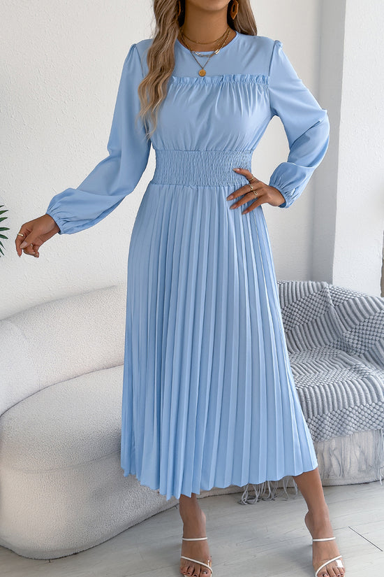 Pleated Long Sleeve Casual Dress