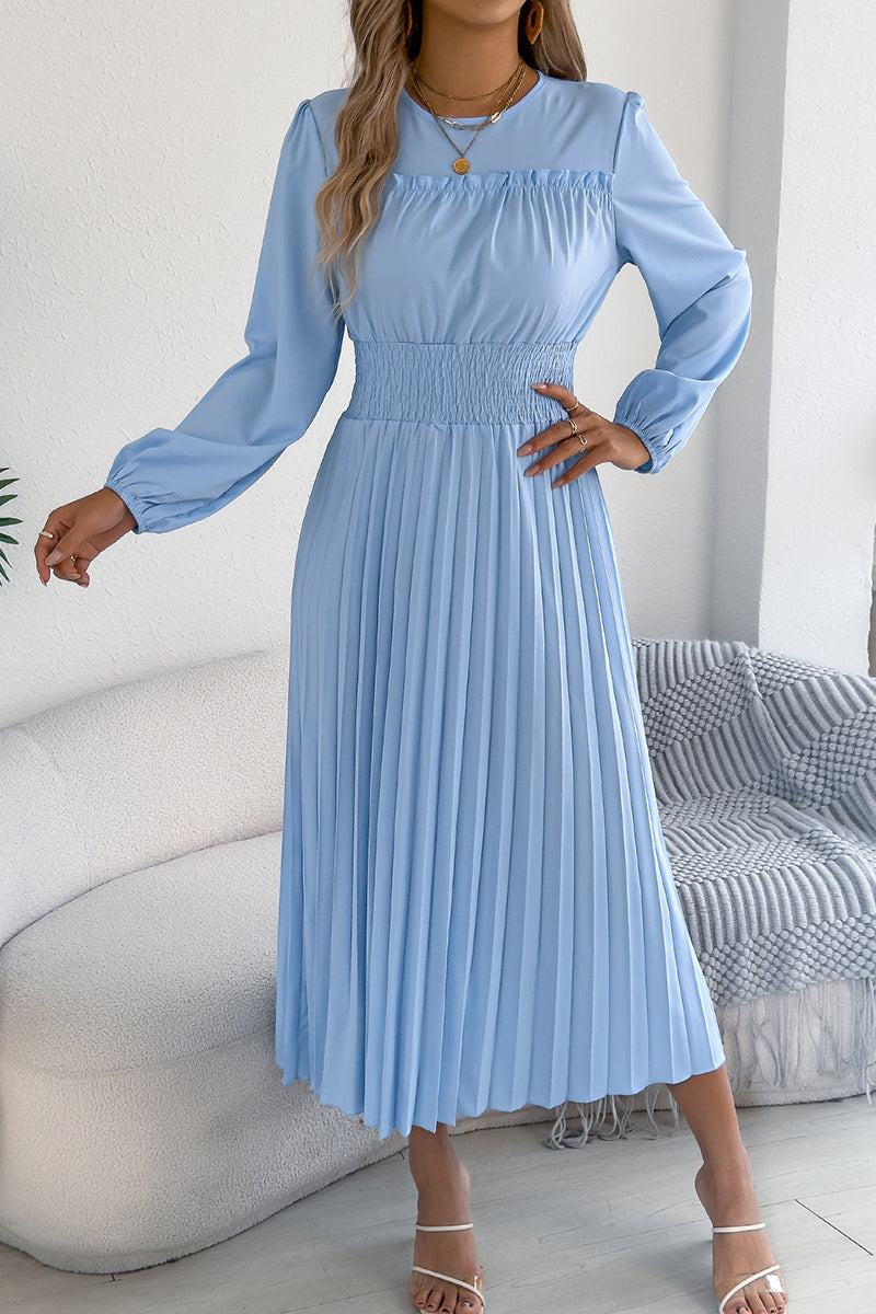 Pleated Long Sleeve Casual Dress
