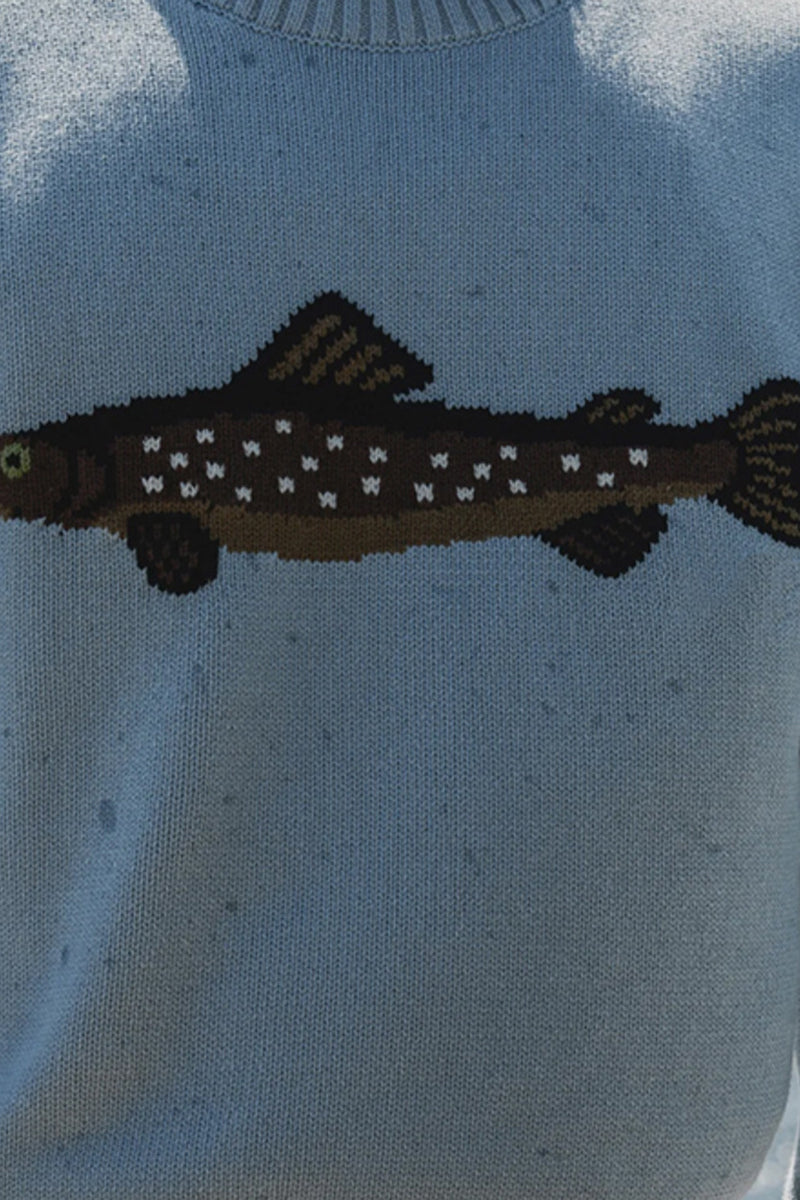 Fish Motif Crewneck Sweater