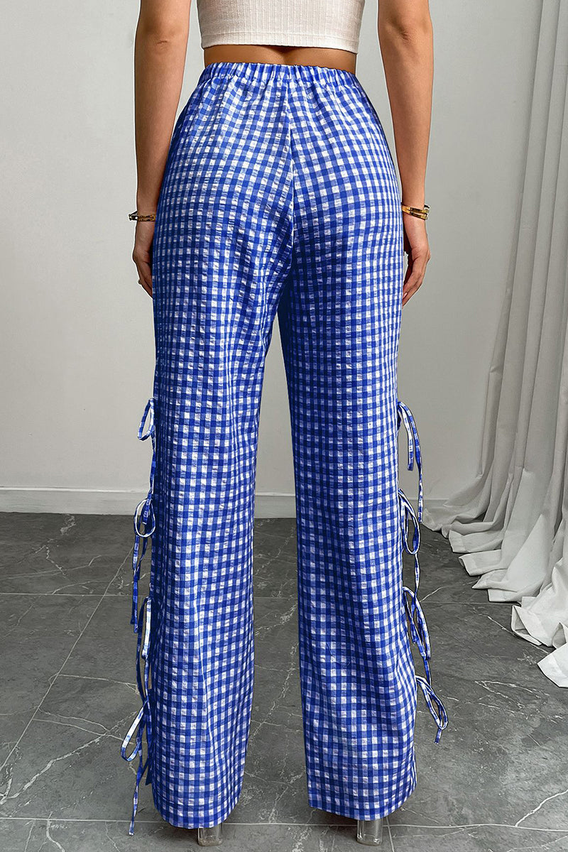 Gingham Tie-Side Casual Pants