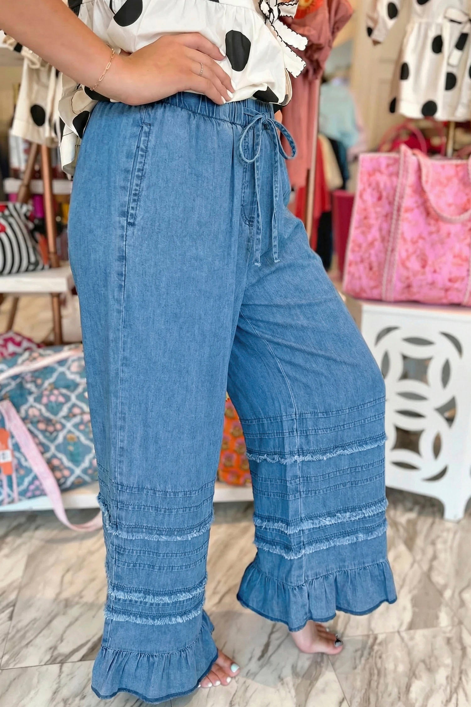 Ruffled Hem Wide Leg Pants