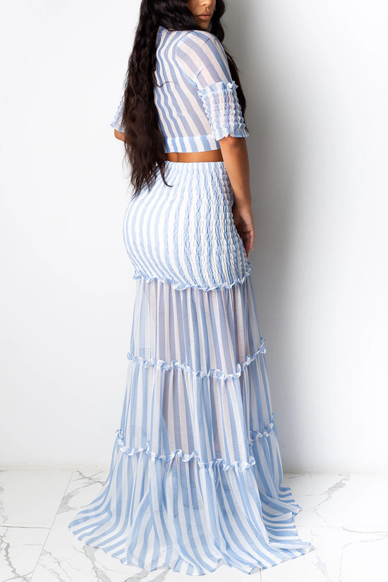 Striped Tie-Front Skirt Set