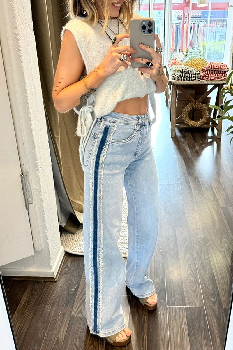 Two-Tone High-Waisted Straight Jeans