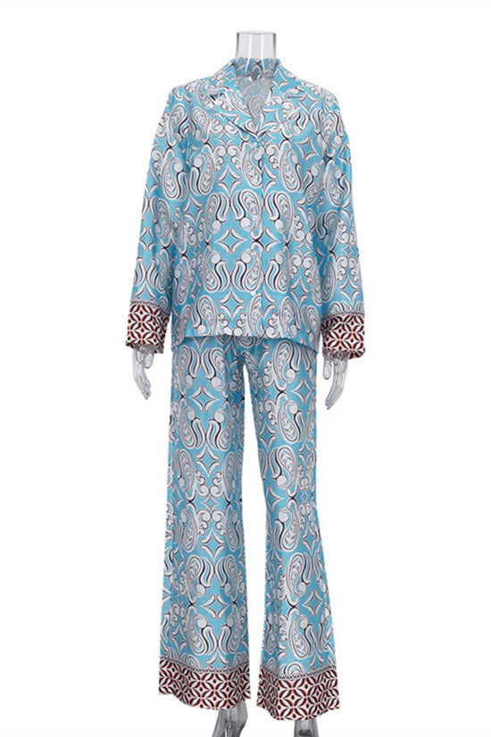 Patterned Long Sleeve Pants Set