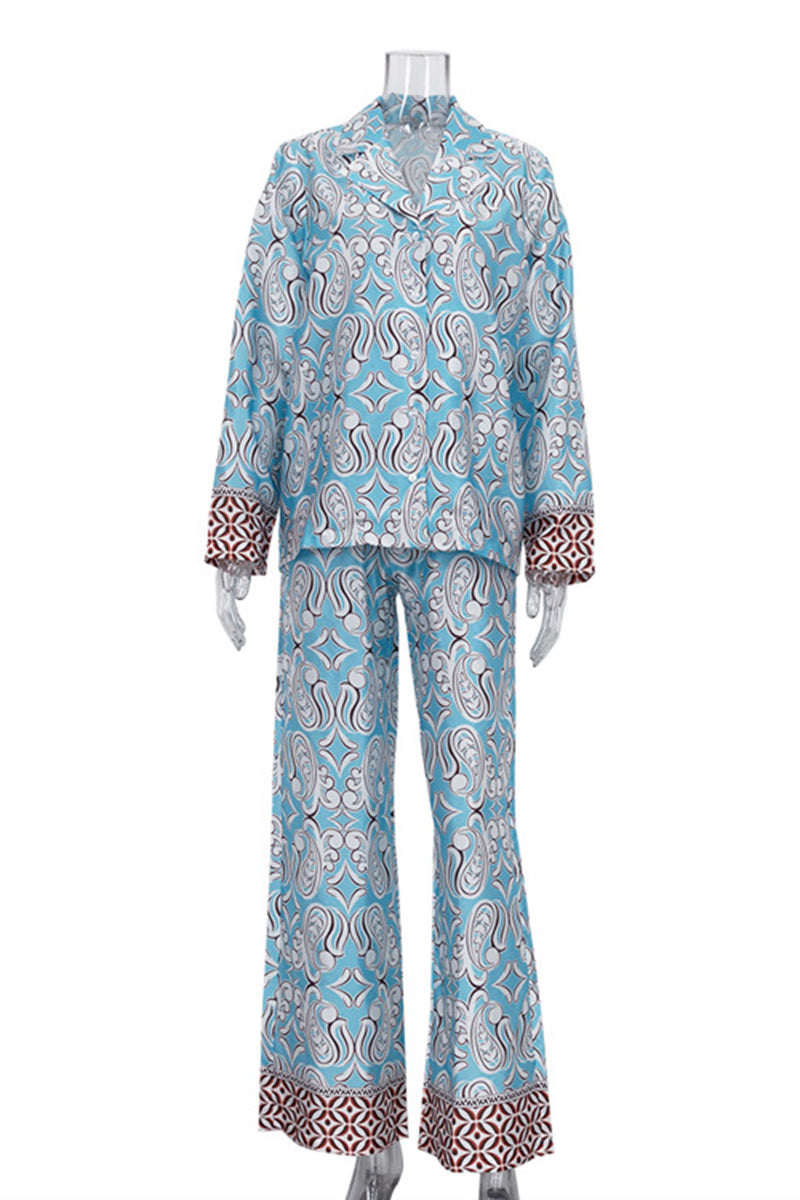 Patterned Long Sleeve Pants Set