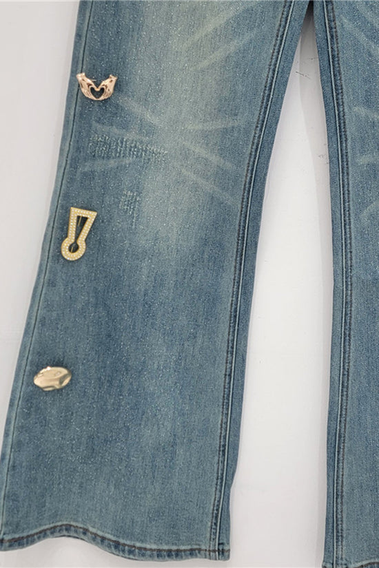 Embellished Straight Leg Denim Jeans