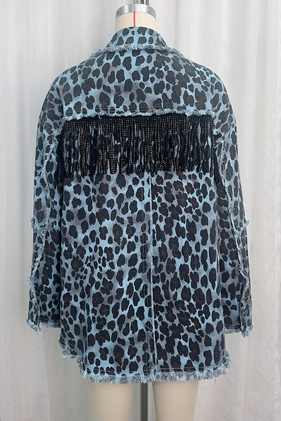 Leopard Fringe Denim Jacket