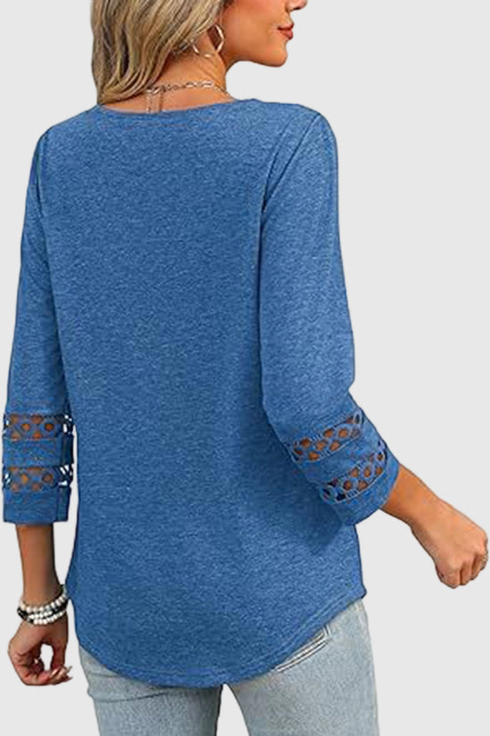 V-Neck Lace Sleeve Casual Top