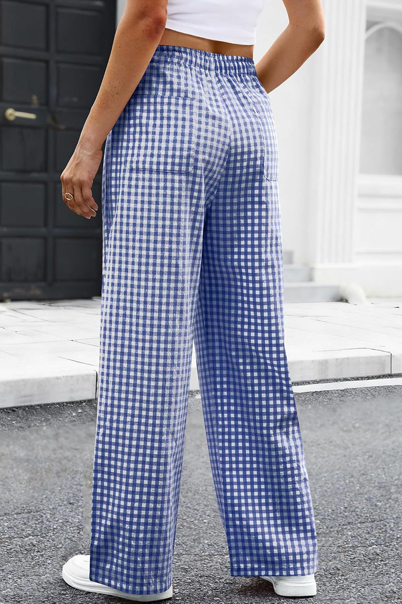 Checkered Wide-Leg Casual Pants