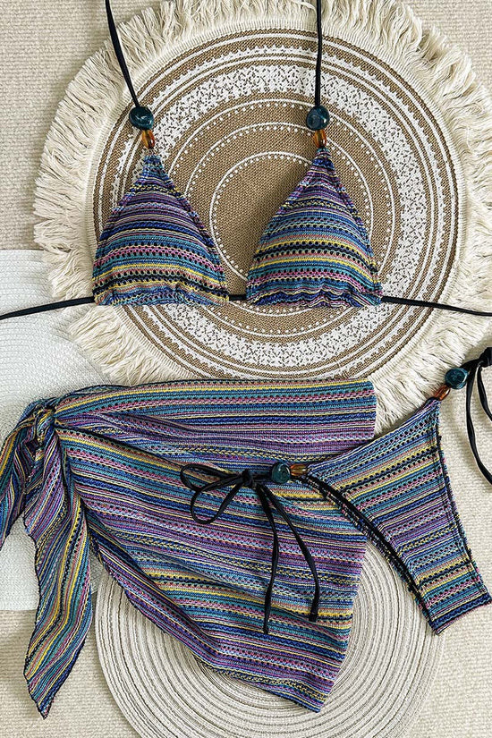 Striped Tie Bikini with Sarong Set
