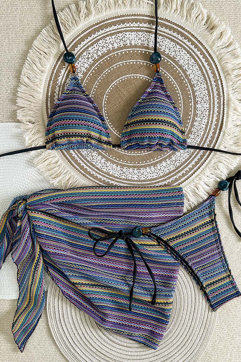 Striped Tie Bikini with Sarong Set