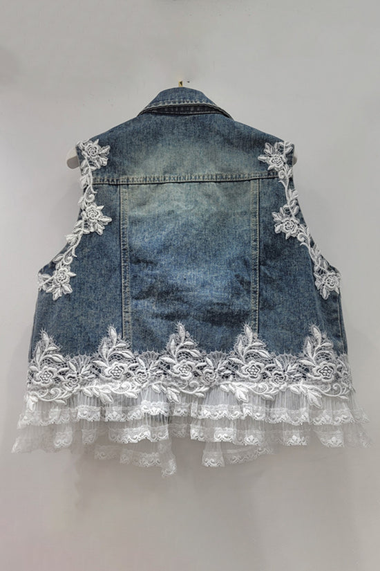 Embellished Lace Denim Vest
