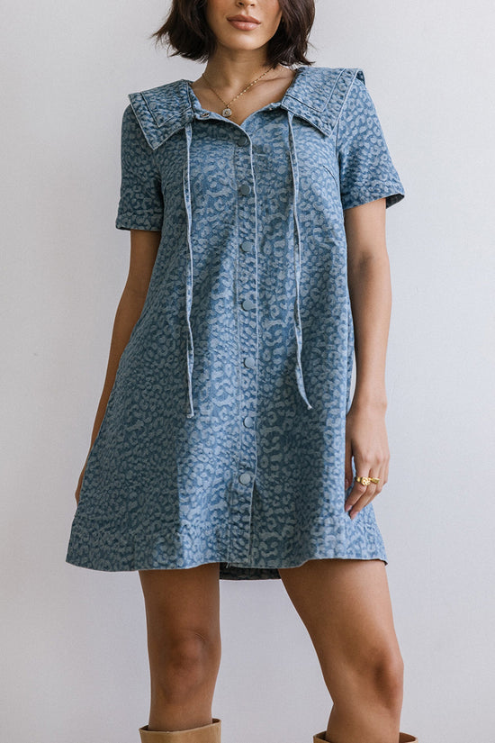 Animal Print Denim Dress with Collar