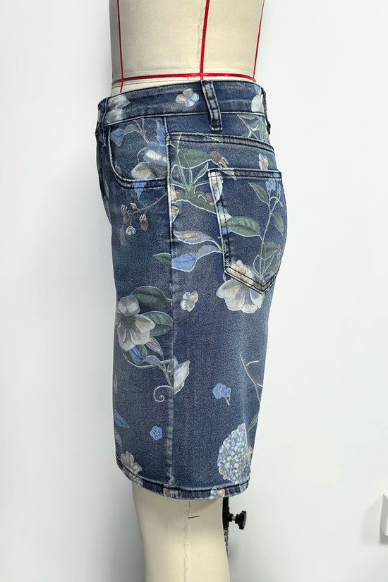 Floral Print High-Waist Denim Shorts