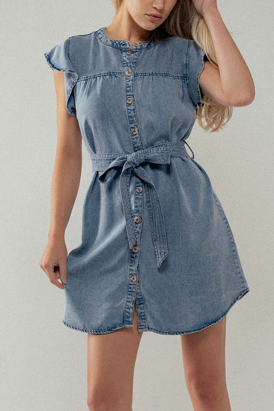 Ruffled Button-Up Denim Dress